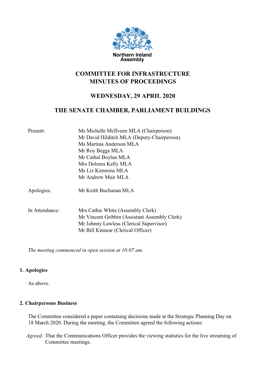 Committee for Infrastructure Minutes of Proceedings