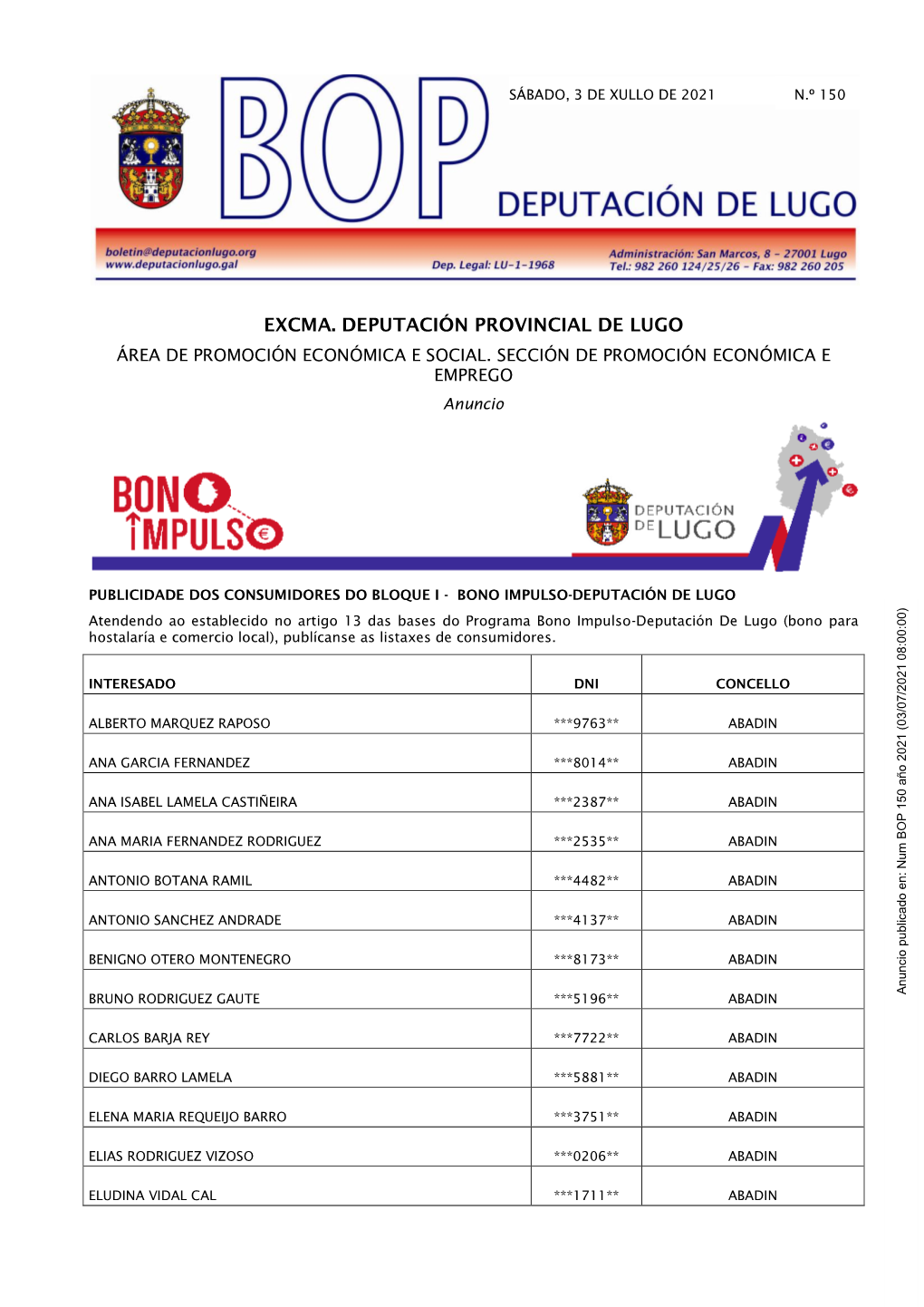 Excma. Deputación Provincial De Lugo Área De Promoción Económica E Social