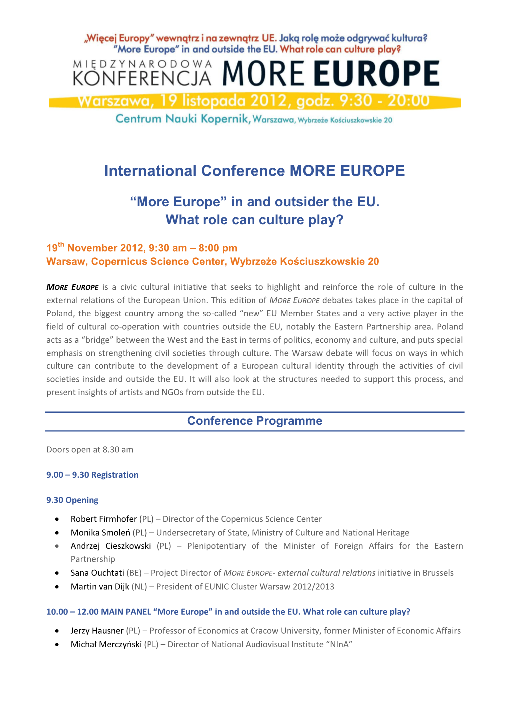 More Europe Warsaw Debate Programme