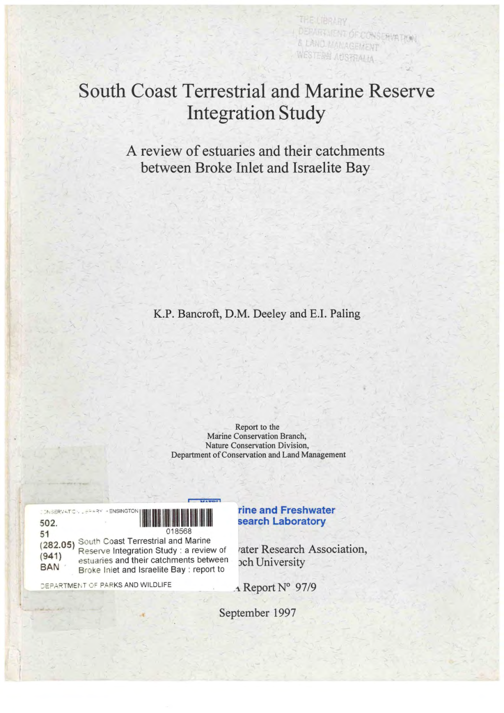 South Coast Terrestrial and Marine Reserve Integration Study