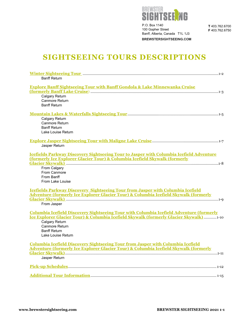 Sightseeing Tours Descriptions