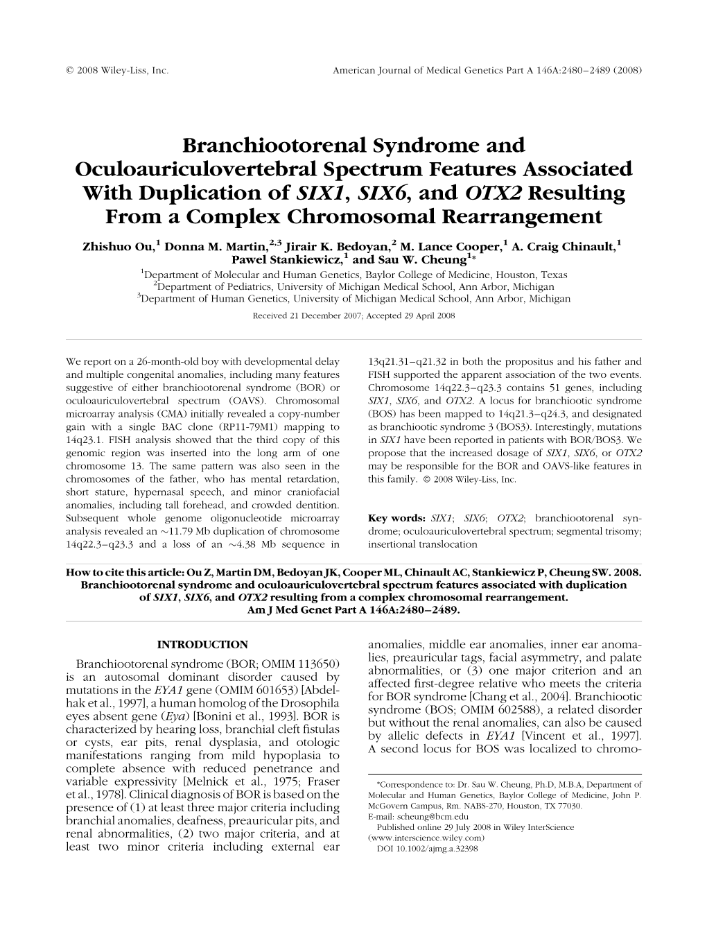 Branchiootorenal Syndrome and Oculoauriculovertebral Spectrum