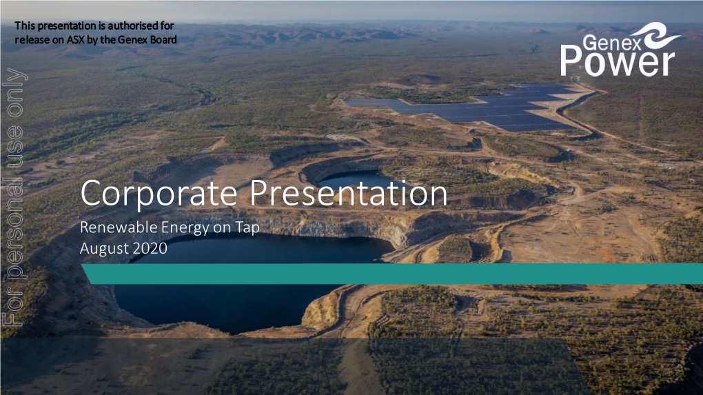 Corporate Presentation Renewable Energy on Tap