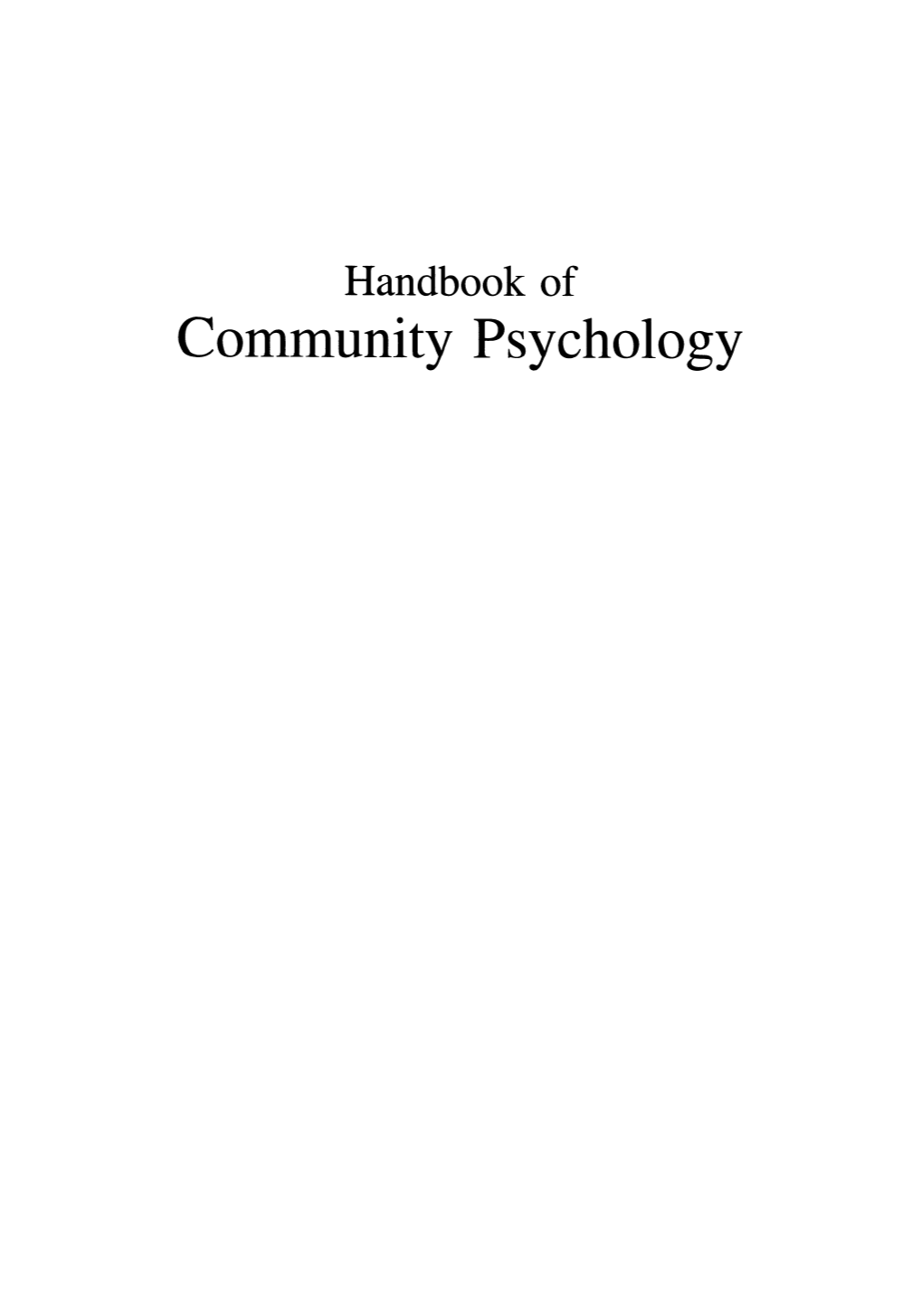 Community Psychology Handbook of Community Psychology