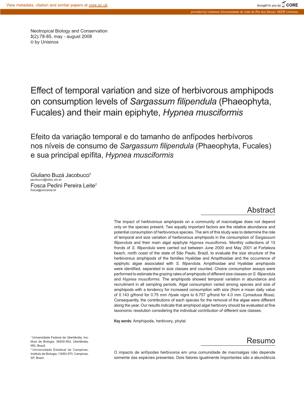 Effect of Temporal Variation and Size of Herbivorous Amphipods On