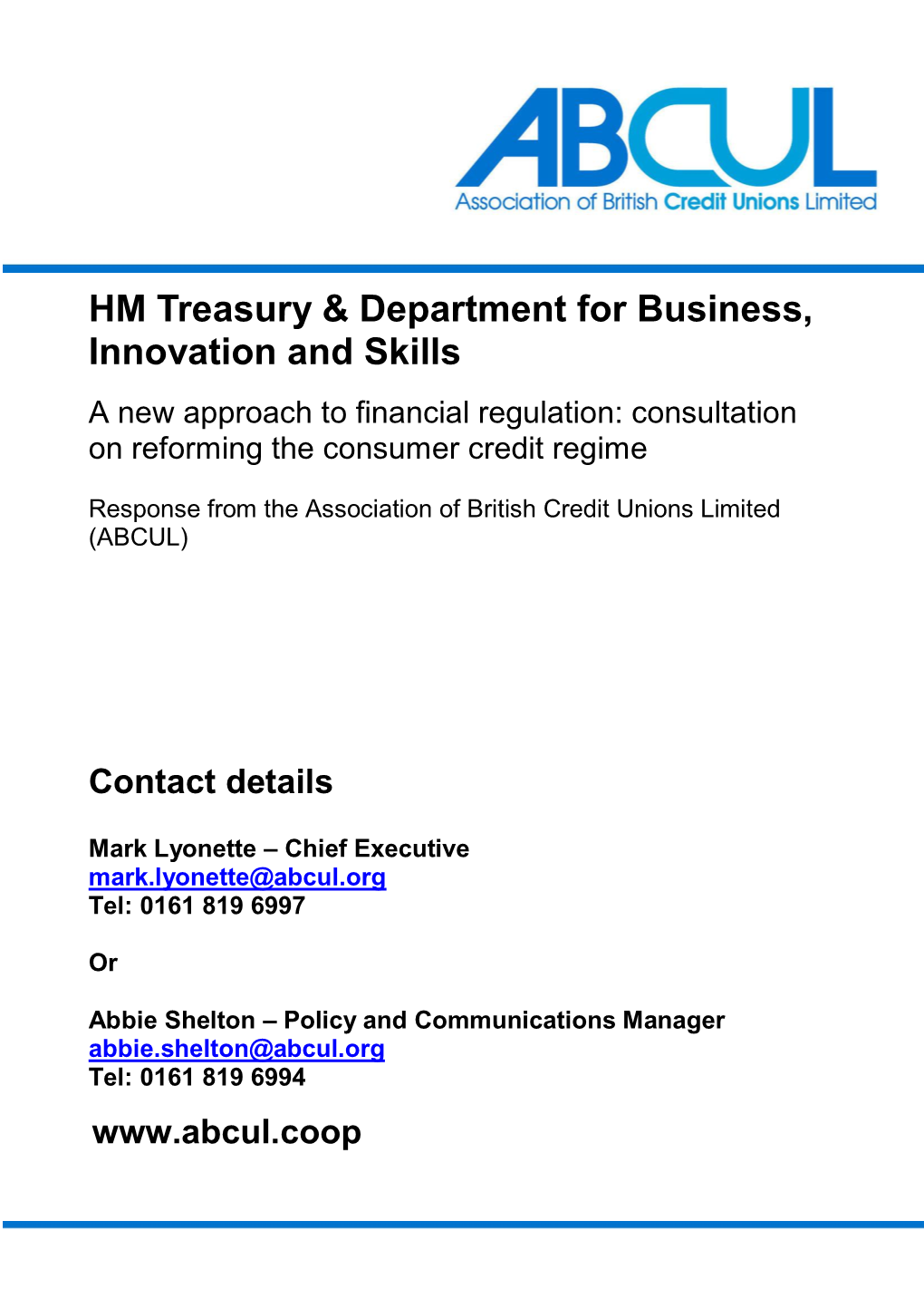 HM Treasury & Department for Business, Innovation and Skills