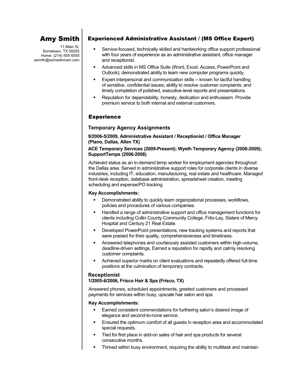 Sample Resume for an Administrative Assistant s1