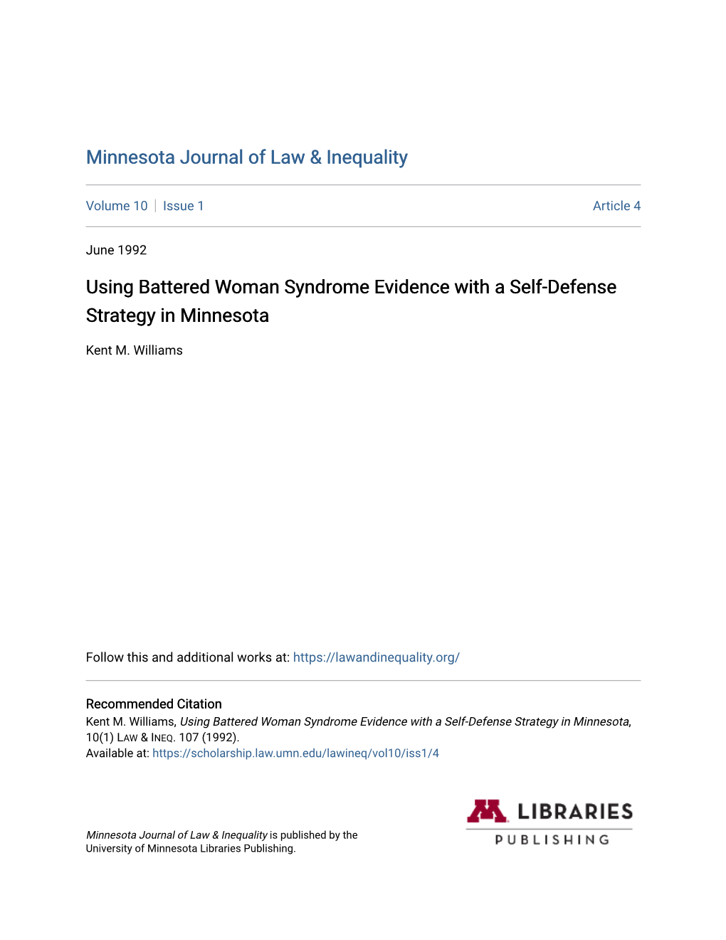 Using Battered Woman Syndrome Evidence with a Self-Defense Strategy in Minnesota