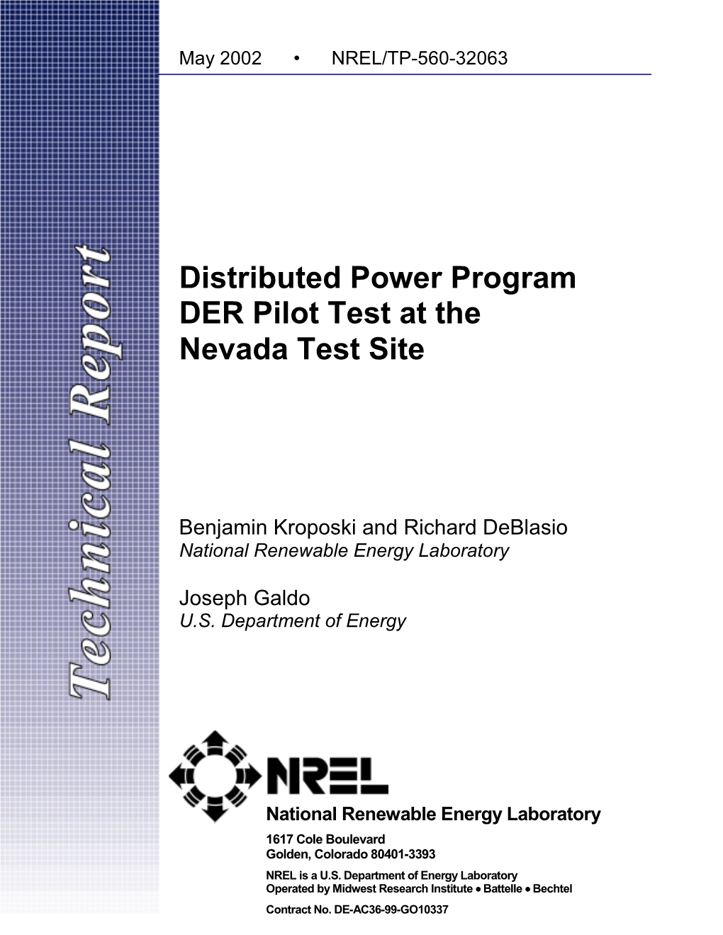 Distributed Power Program DER Pilot Test at the Nevada Test Site