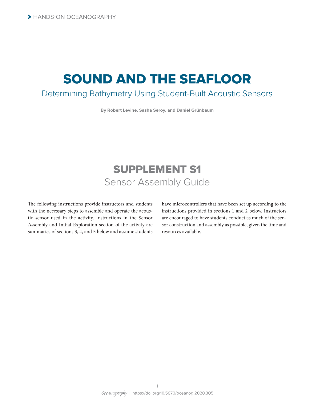 SOUND and the SEAFLOOR Determining Bathymetry Using Student-Built Acoustic Sensors