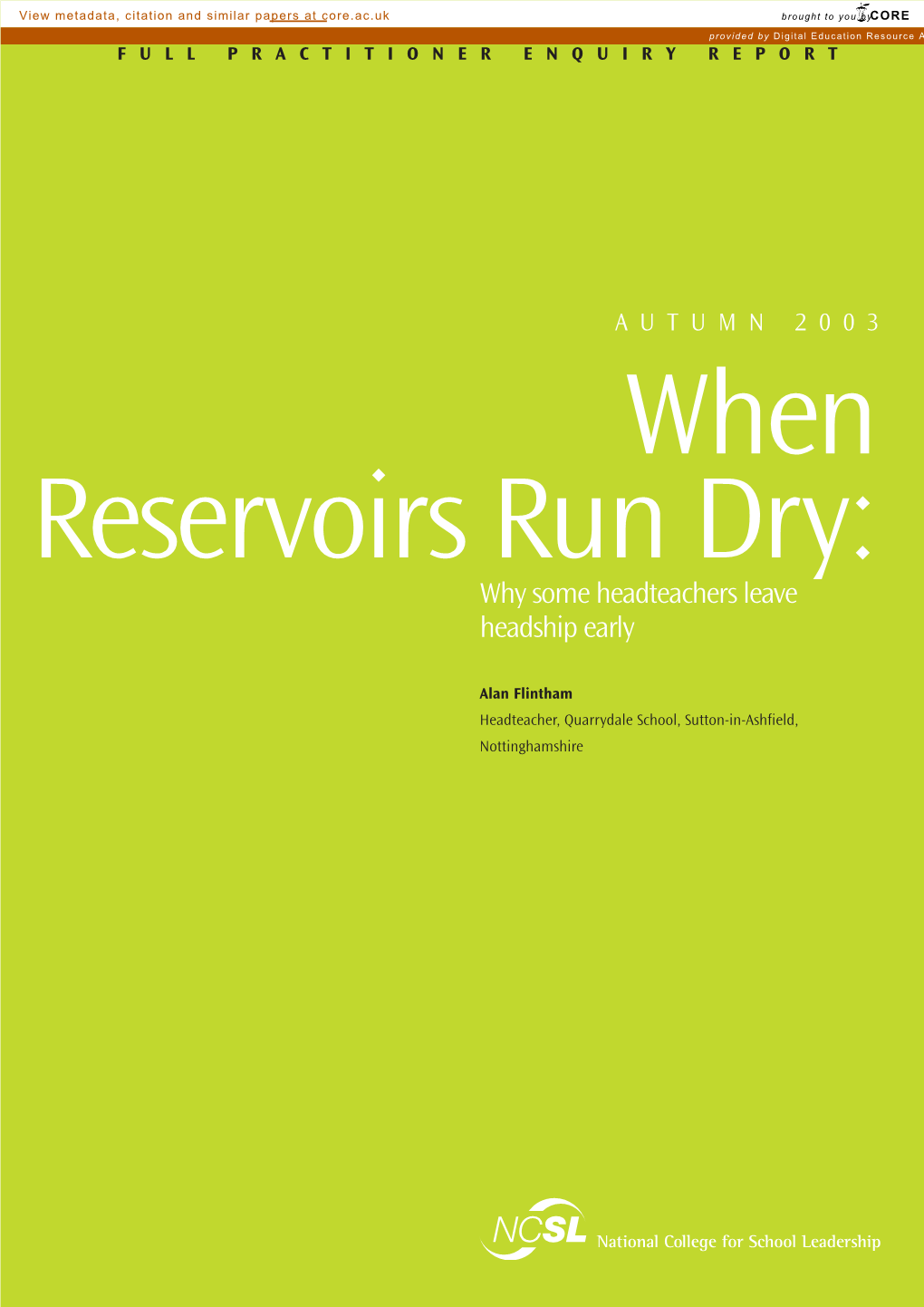 When Reservoirs Run Dry Full Report
