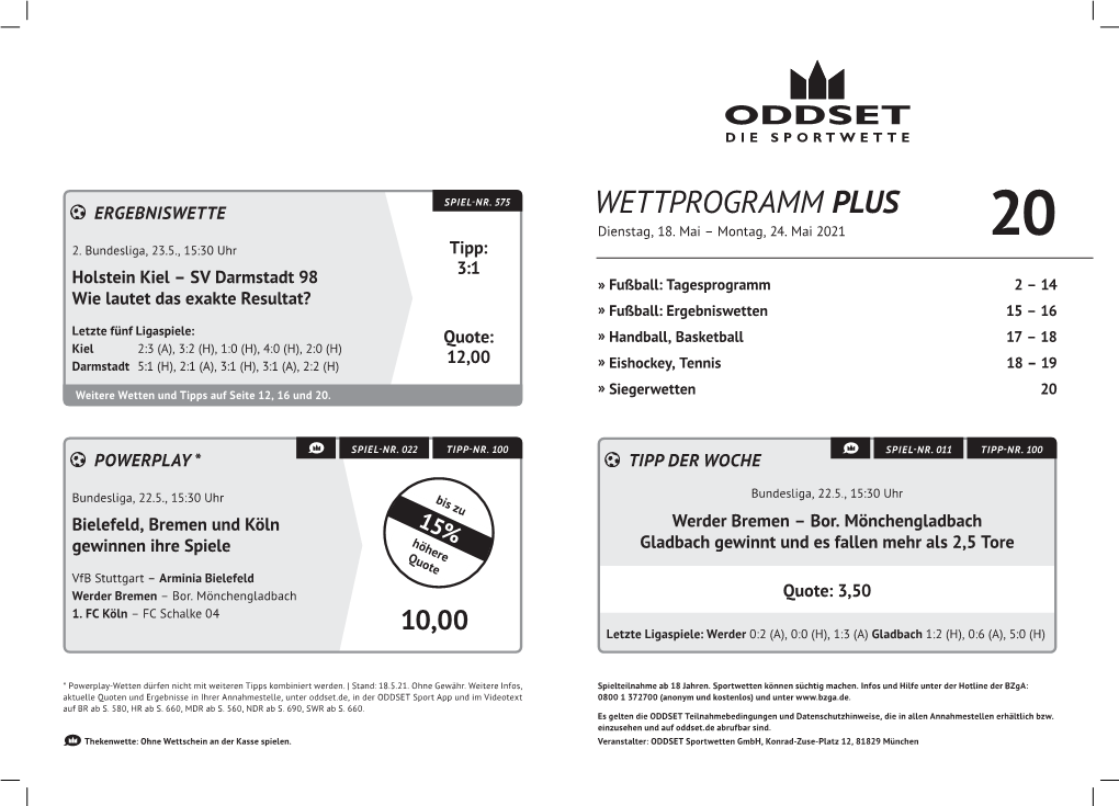 WETTPROGRAMM PLUS Dienstag, 18