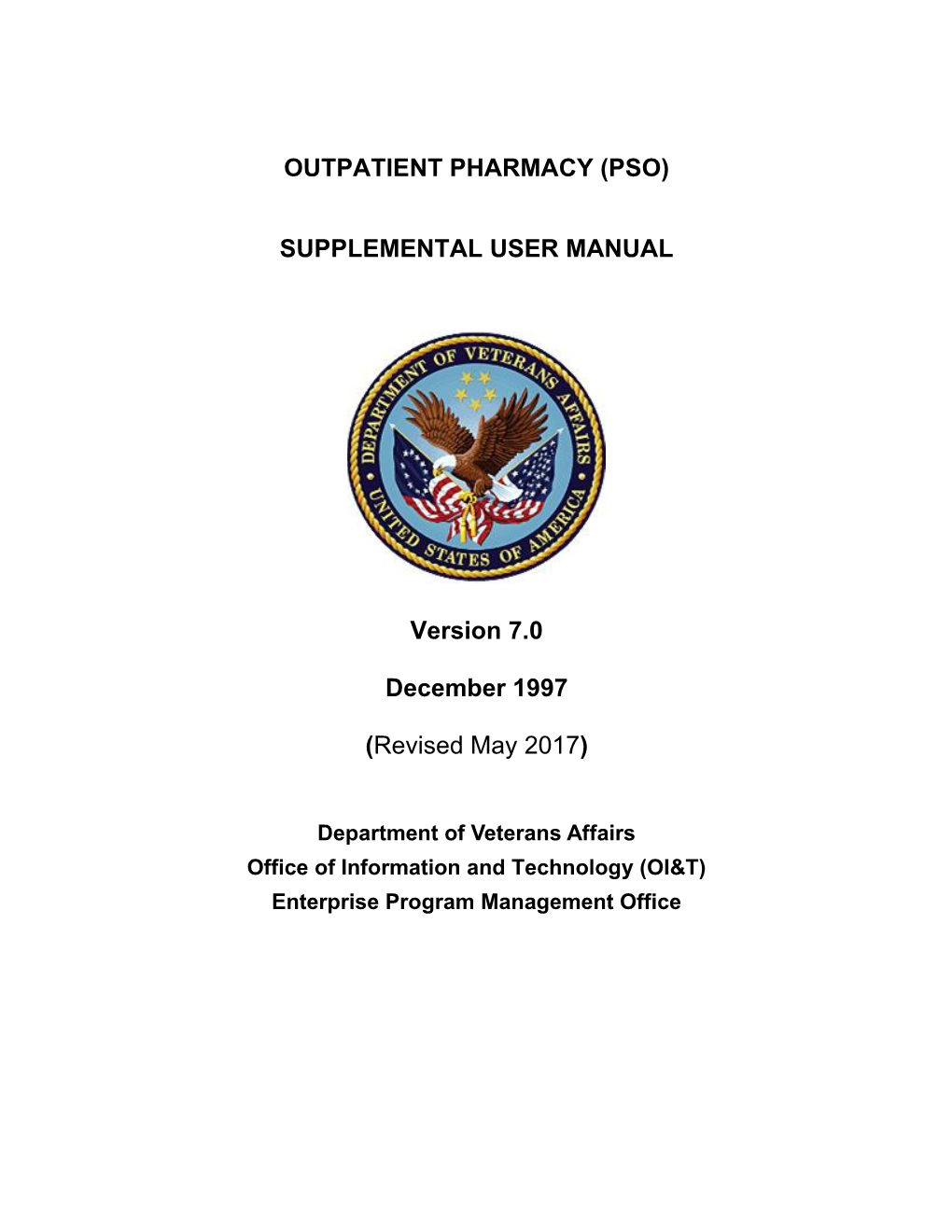 Outpatient Pharmacy User Manual - Supplemental