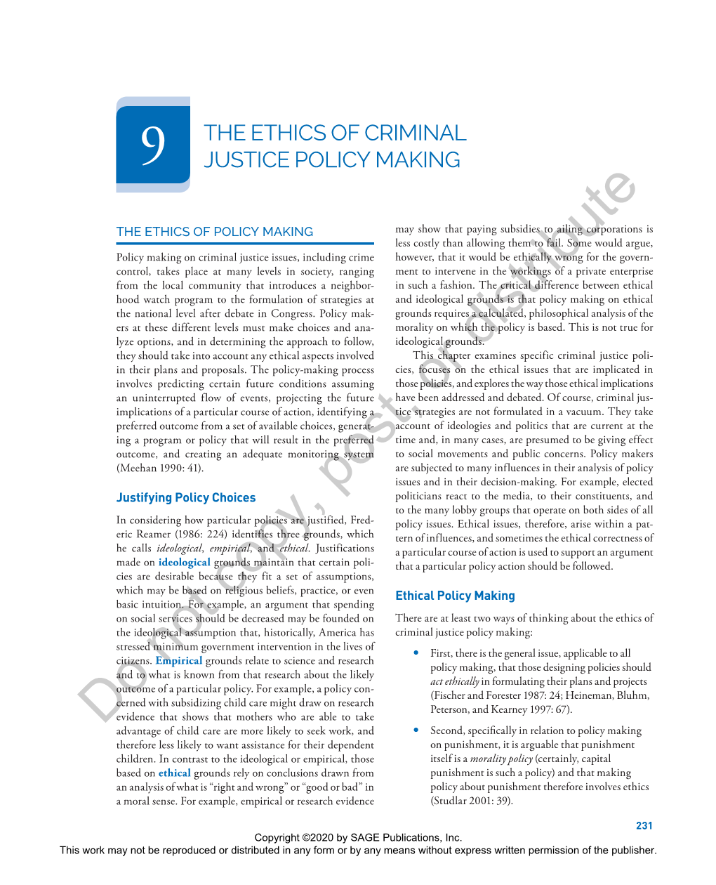 Chapter 9: the Ethics of Criminal Justice Policy Making