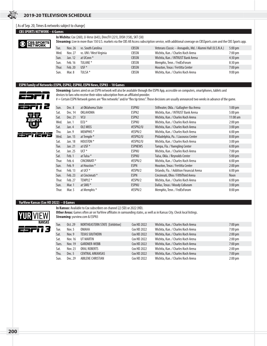 2019-20 Television Schedule