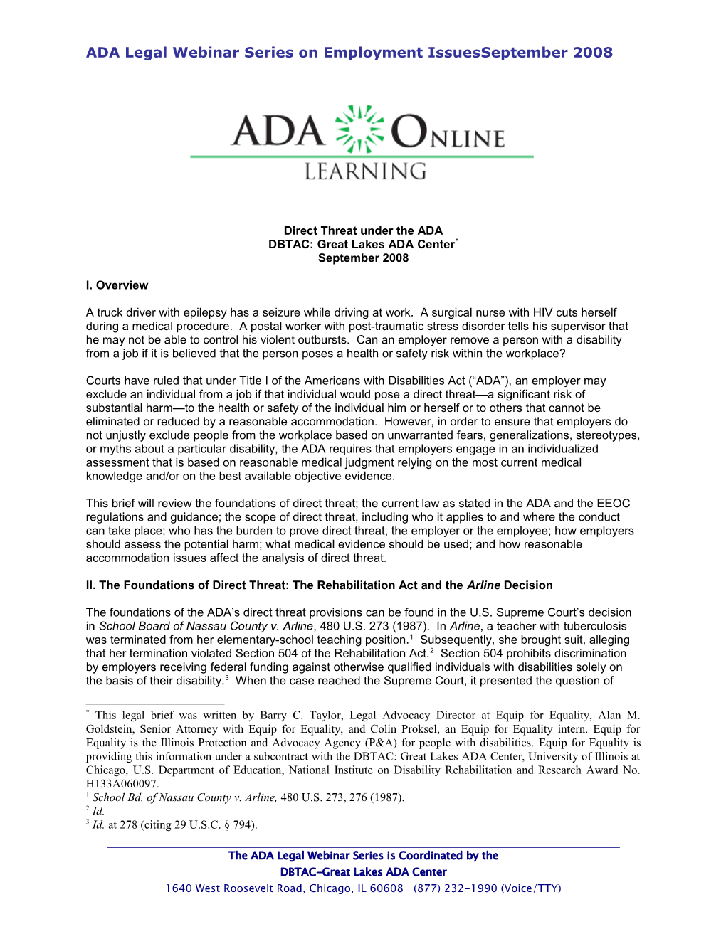 ADA Legal Webinar Series on Employment Issues September 2008