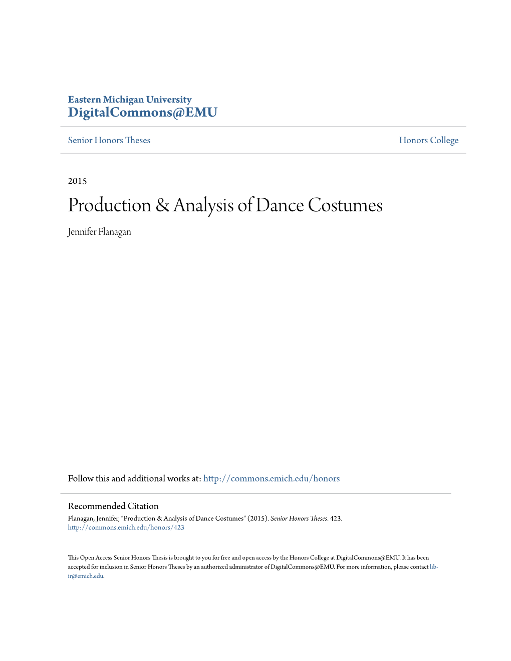 Production & Analysis of Dance Costumes