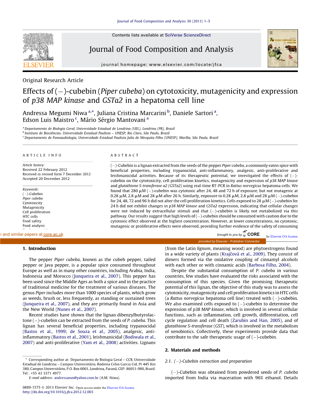 Cubebin (Piper Cubeba) on Cytotoxicity, Mutagenicity and Expression