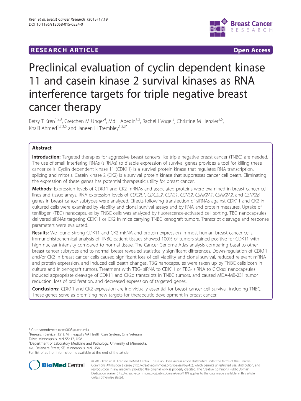Preclinical Evaluation of Cyclin Dependent Kinase 11 and Casein