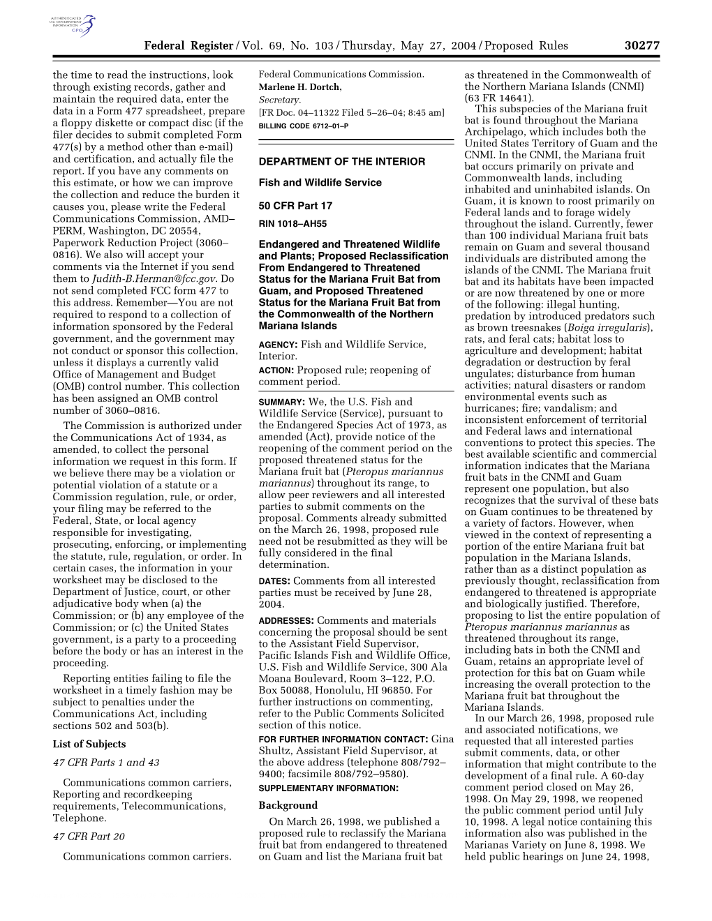 Federal Register/Vol. 69, No. 103/Thursday, May 27, 2004