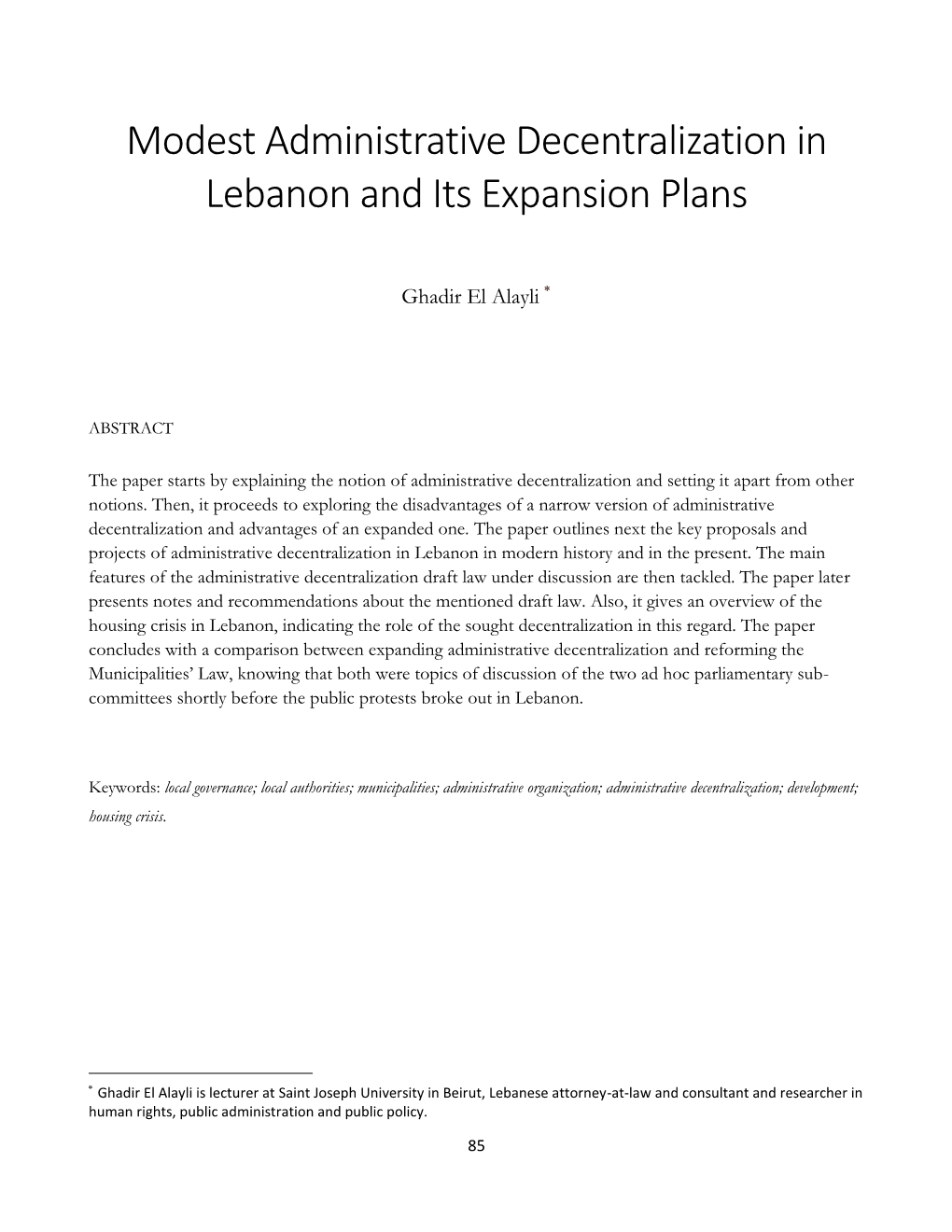 Modest Administrative Decentralization in Lebanon and Its Expansion Plans