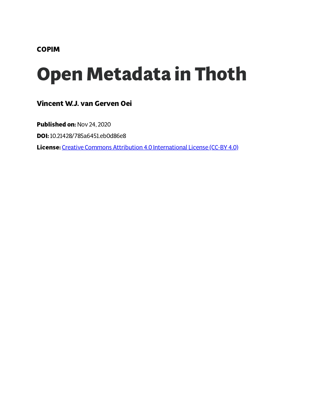 Open Metadata in Thoth