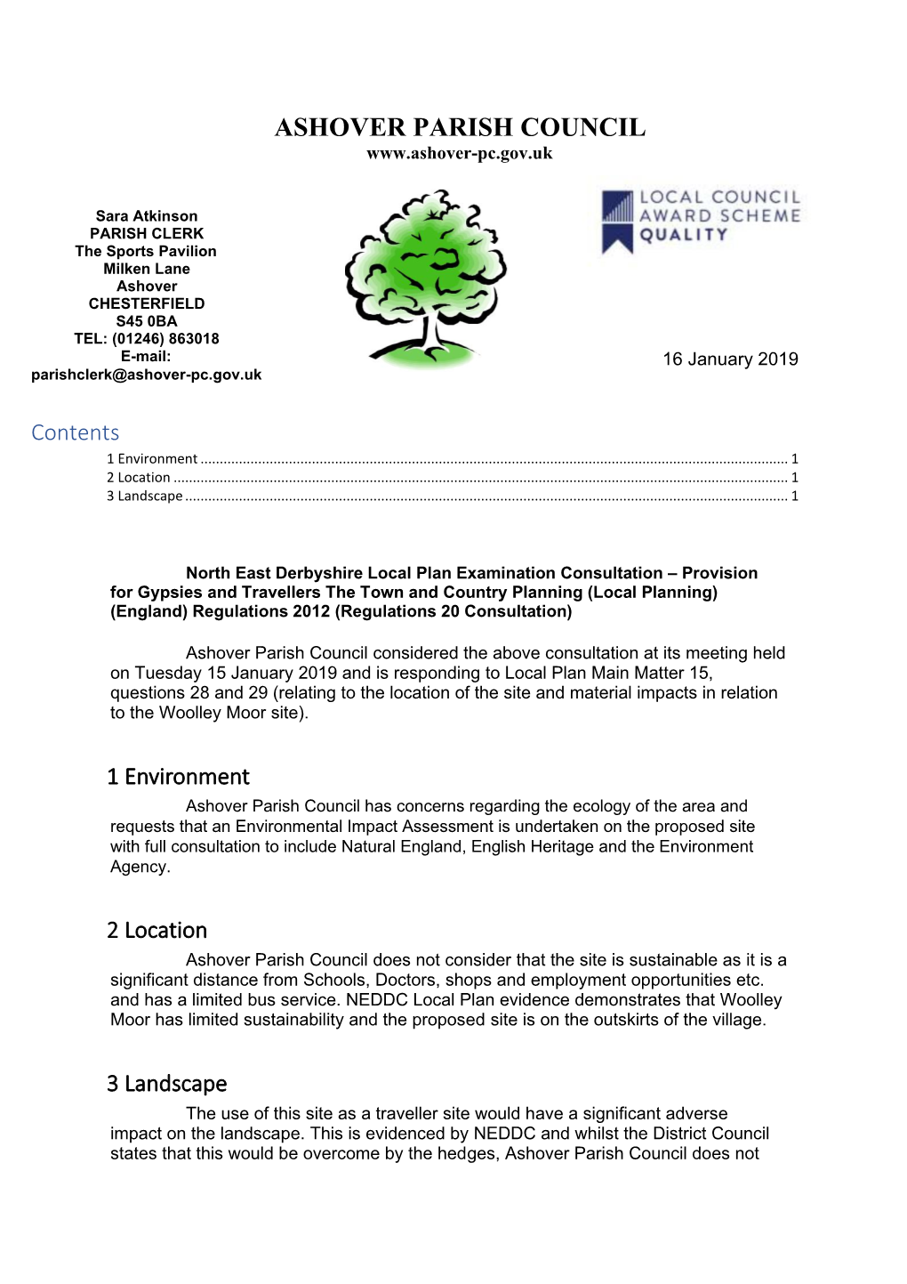 Ashover Parish Council Comments on NEDDC Consultation