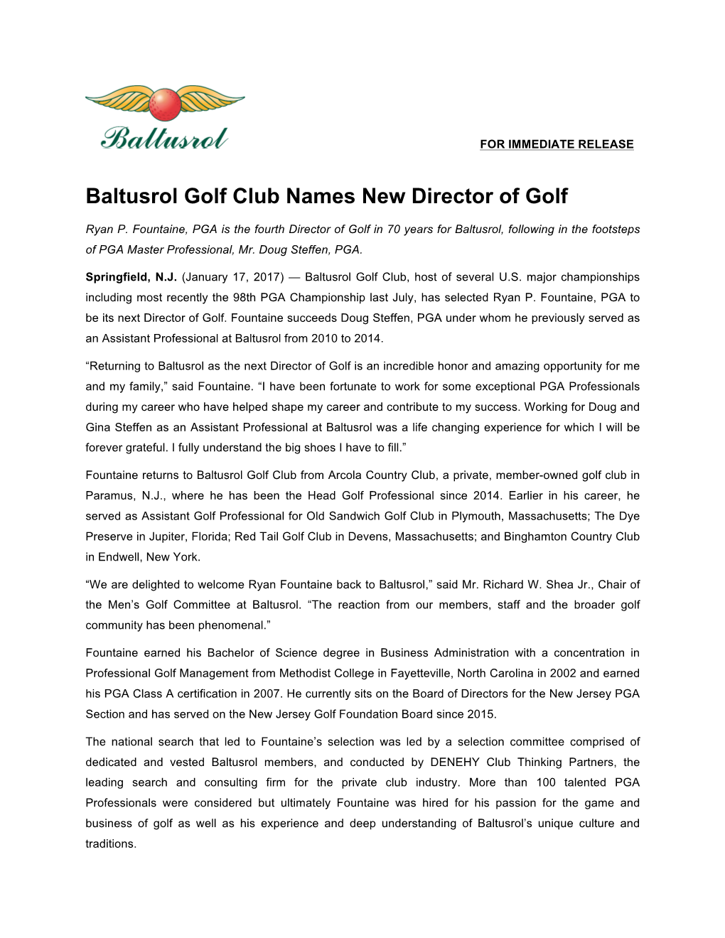 Baltusrol Golf Club Names New Director of Golf