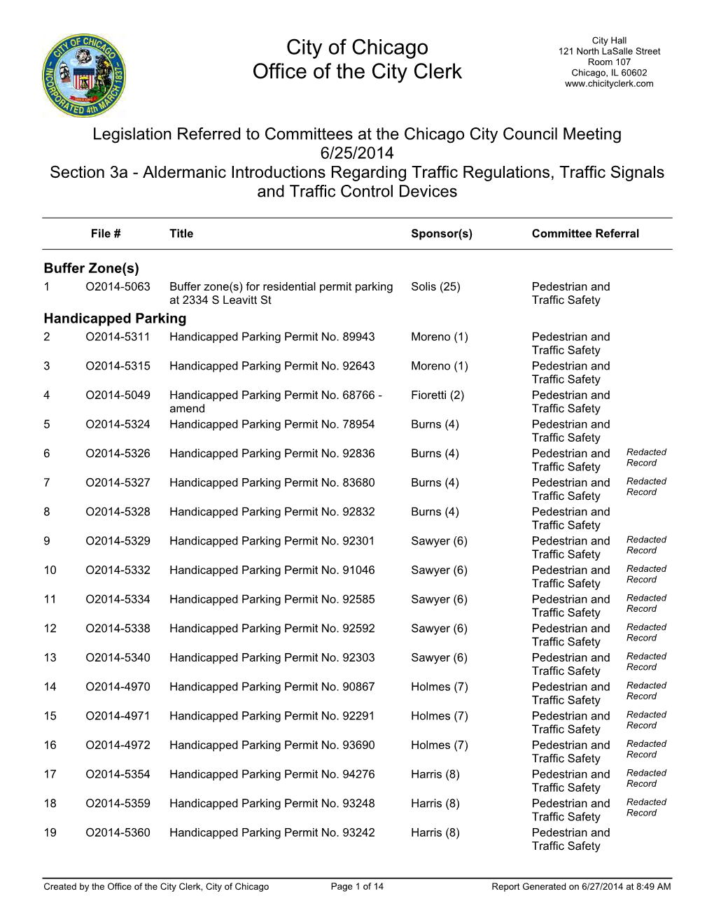 Referred Matters Report