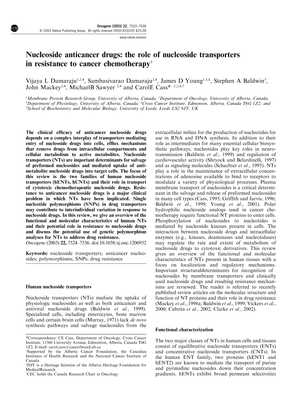 Nucleoside Anticancer Drugs: the Role of Nucleoside Transporters in Resistance to Cancer Chemotherapyw