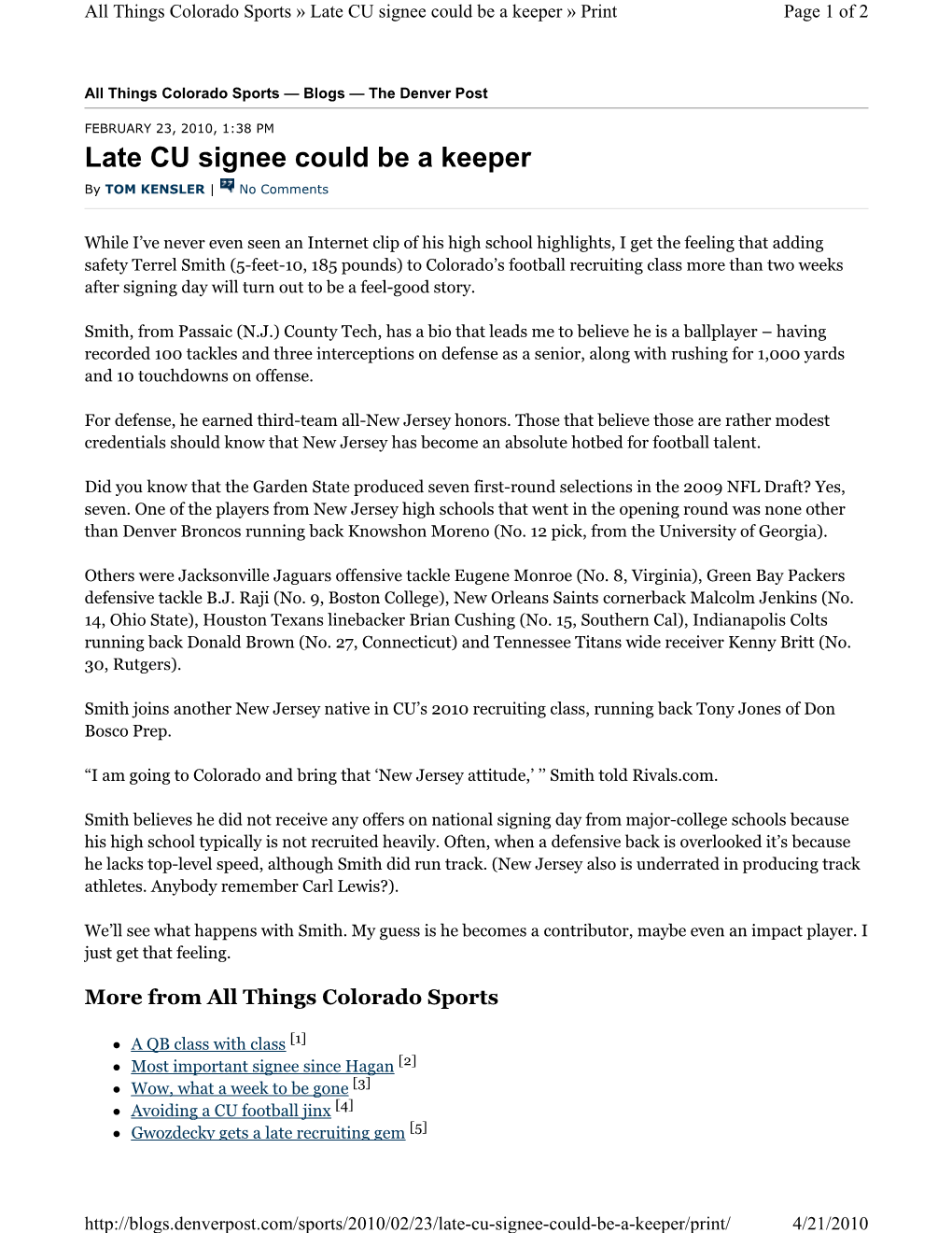Late CU Signee Could Be a Keeper » Print Page 1 of 2