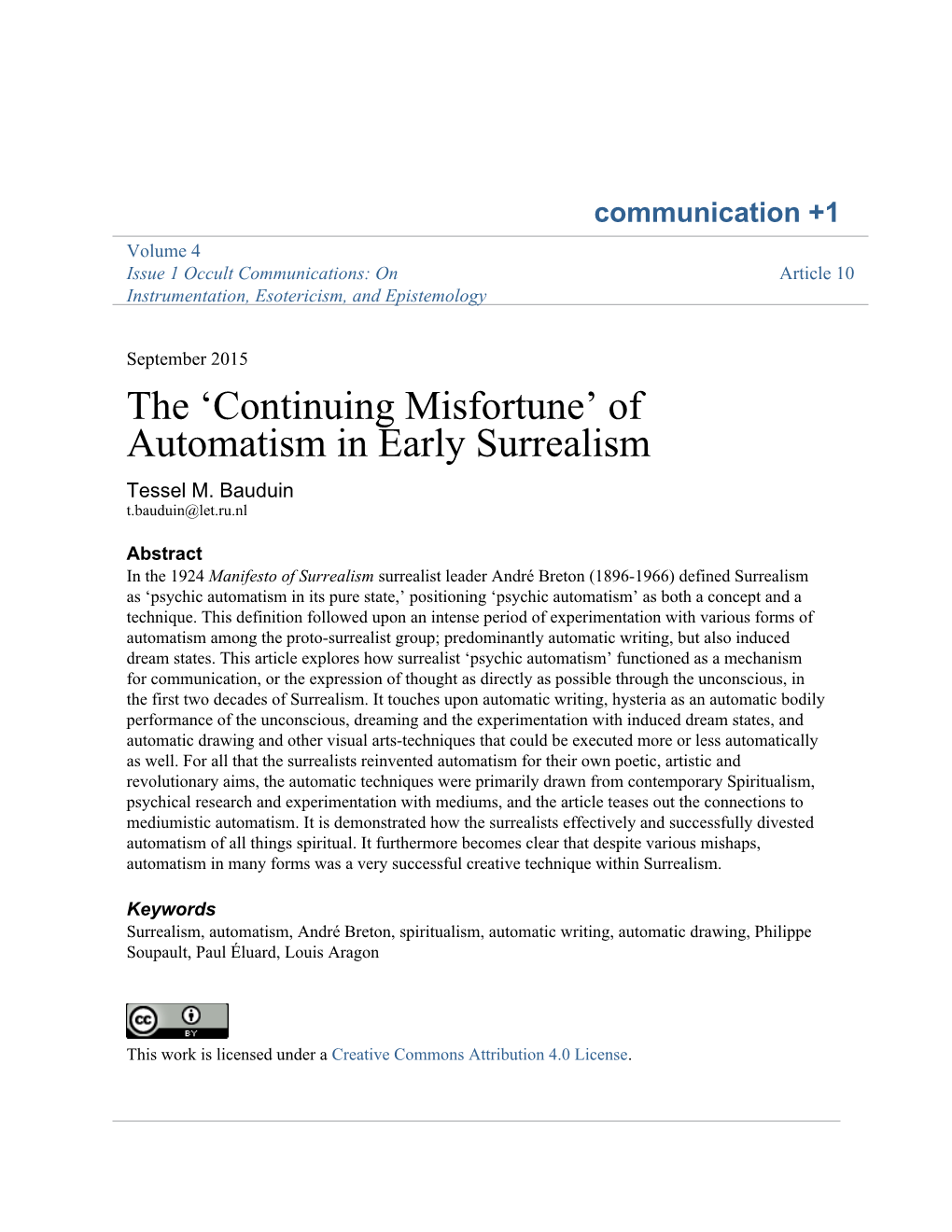 Of Automatism in Early Surrealism Tessel M