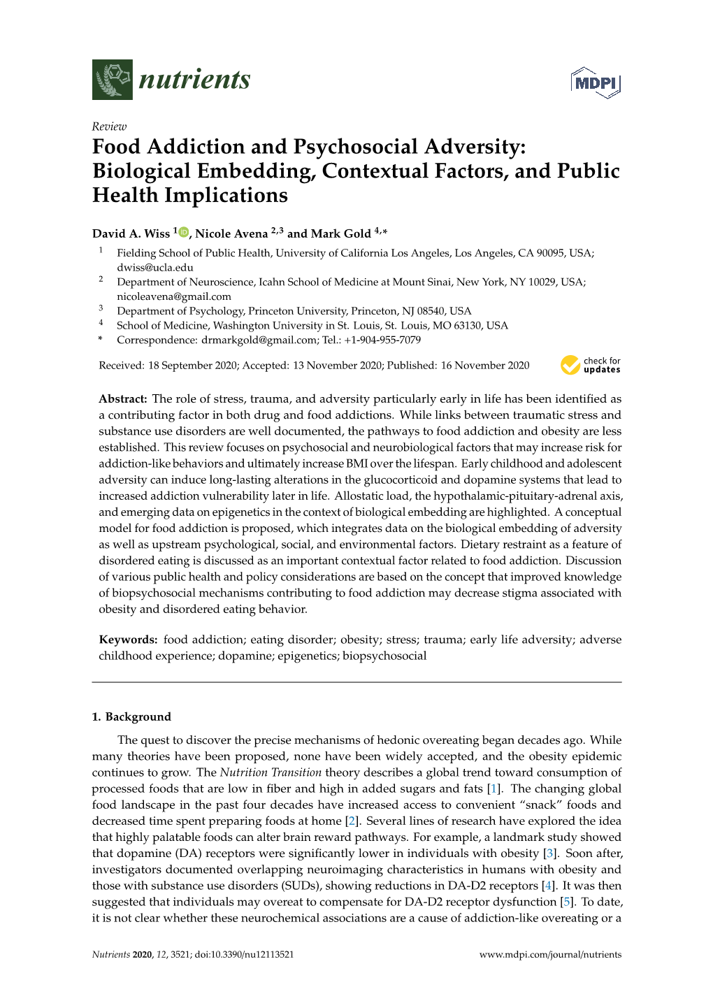 Food Addiction and Psychosocial Adversity: Biological Embedding, Contextual Factors, and Public Health Implications