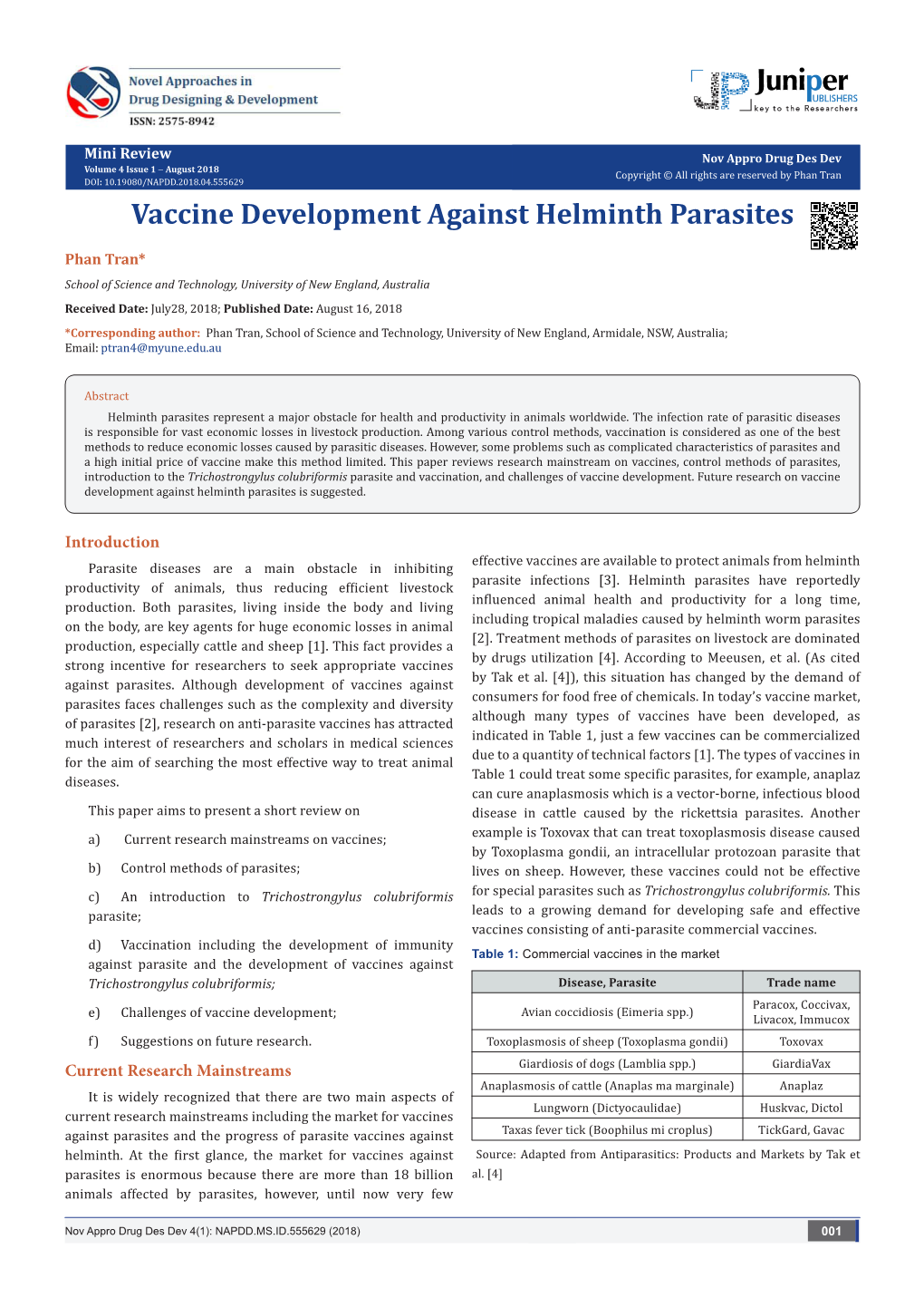 Vaccine Development Against Helminth Parasites