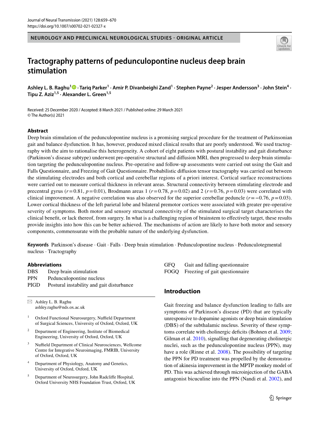 Tractography Patterns of Pedunculopontine Nucleus Deep Brain Stimulation