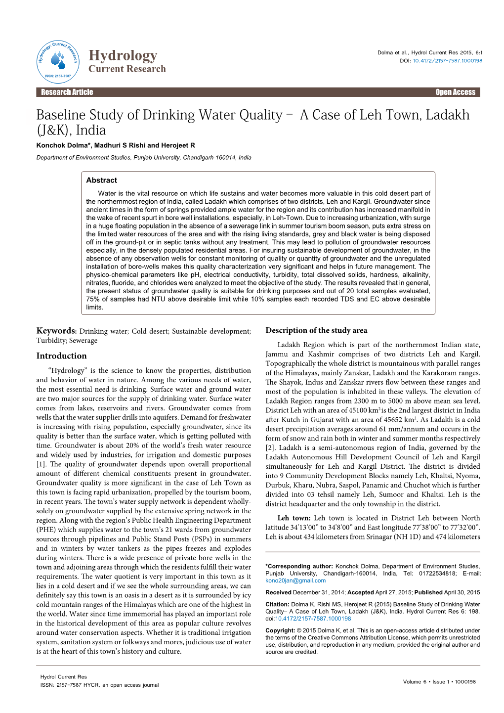 Baseline Study of Drinking Water Quality