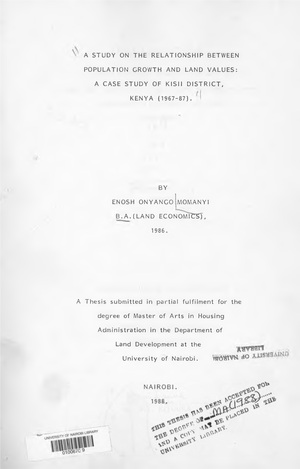 A Case Study of Kisii District, Kenya (1967-87)