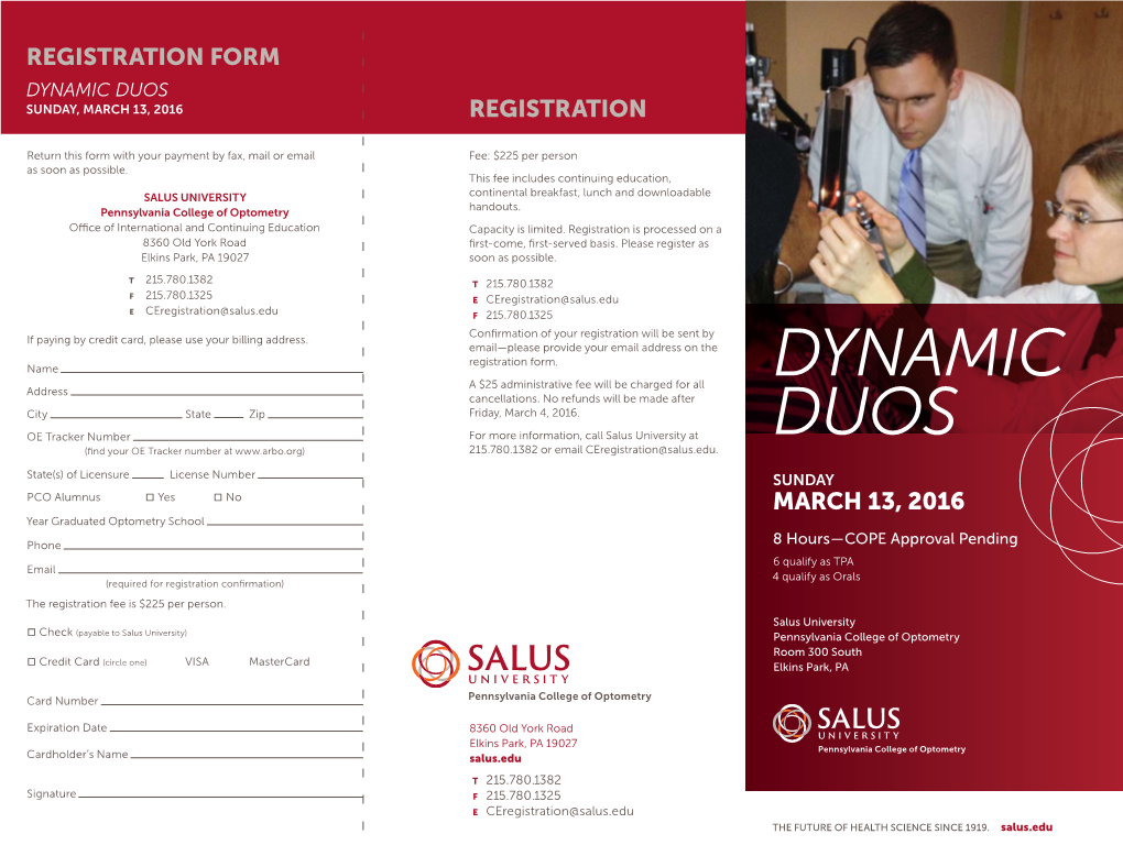 Dynamic Duos Sunday, March 13, 2016 Registration