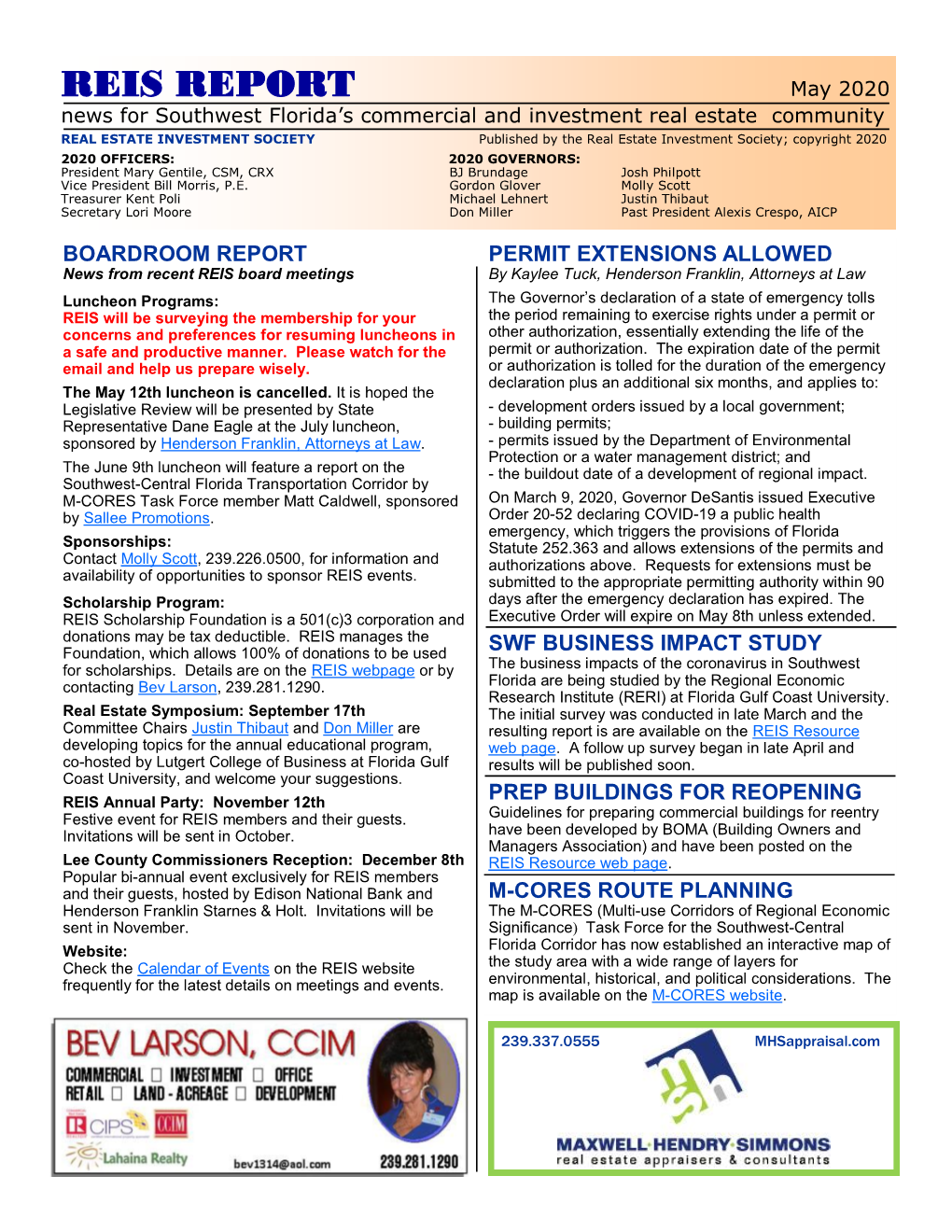 REIS REPORT May 2020 News for Southwest Florida’S Commercial and Investment Real Estate Community