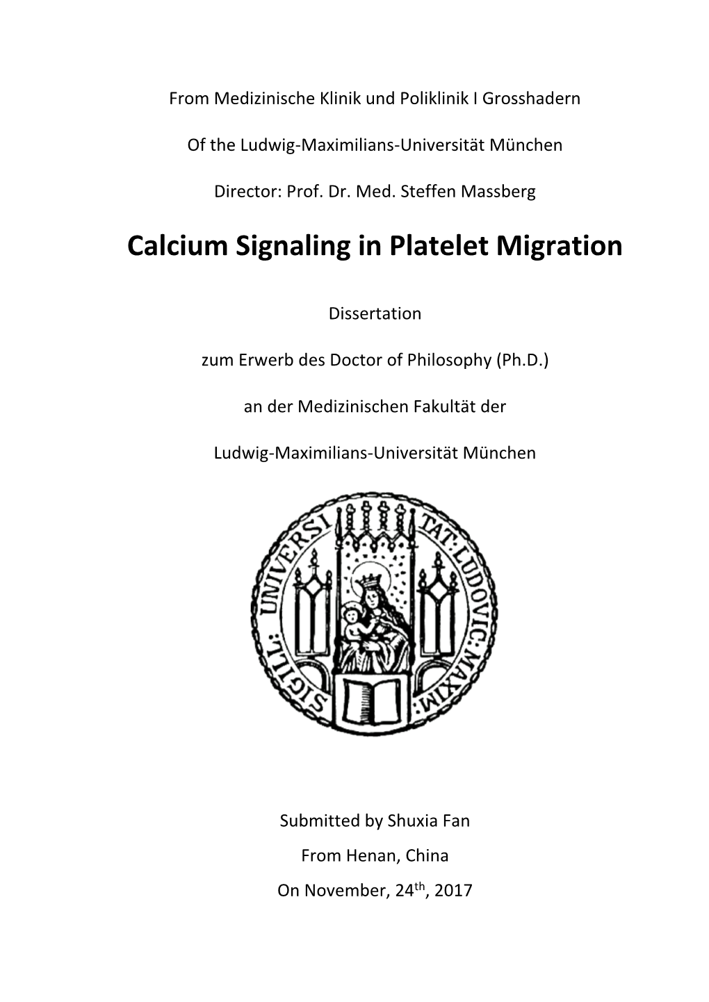 Calcium Signaling in Platelet Migration