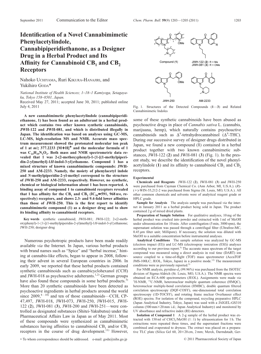 Identification of a Novel Cannabimimetic