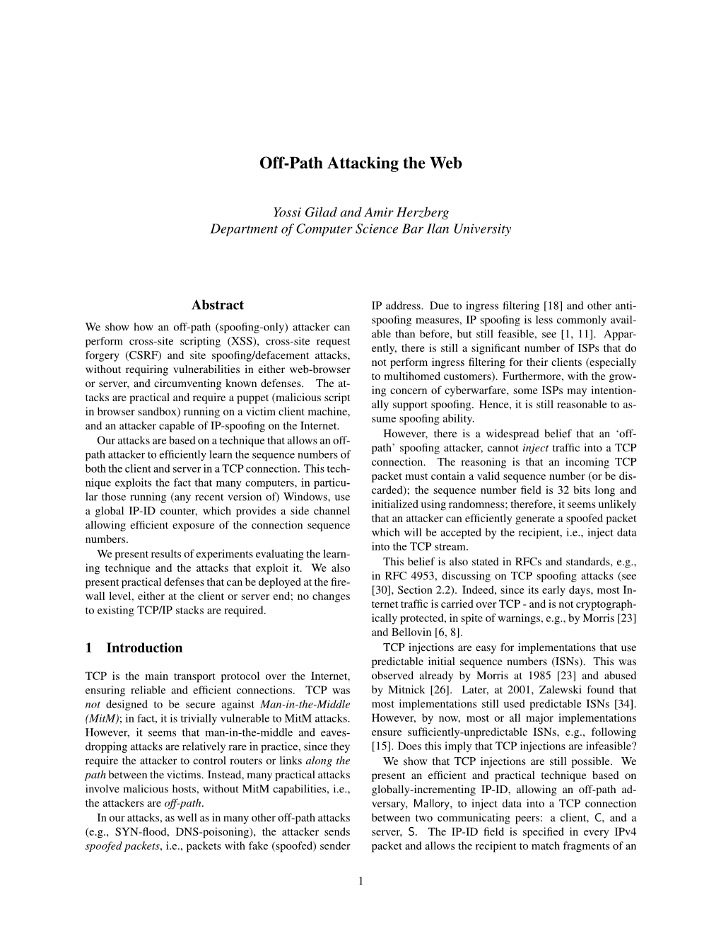 Off-Path Attacking the Web