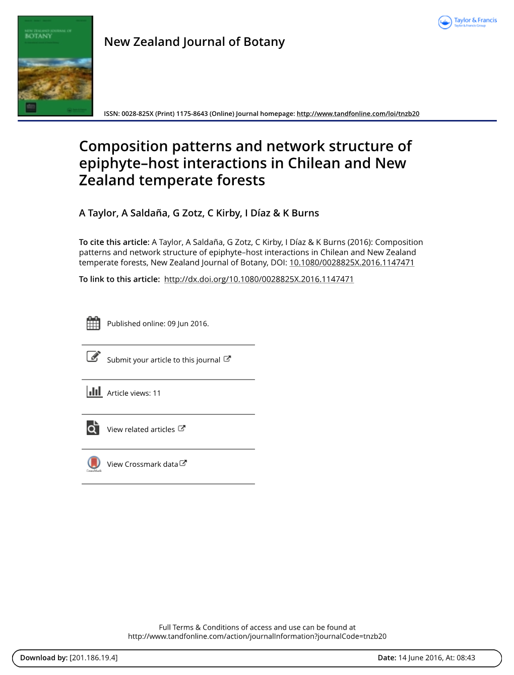 Composition Patterns and Network Structure of Epiphyte–Host Interactions in Chilean and New Zealand Temperate Forests