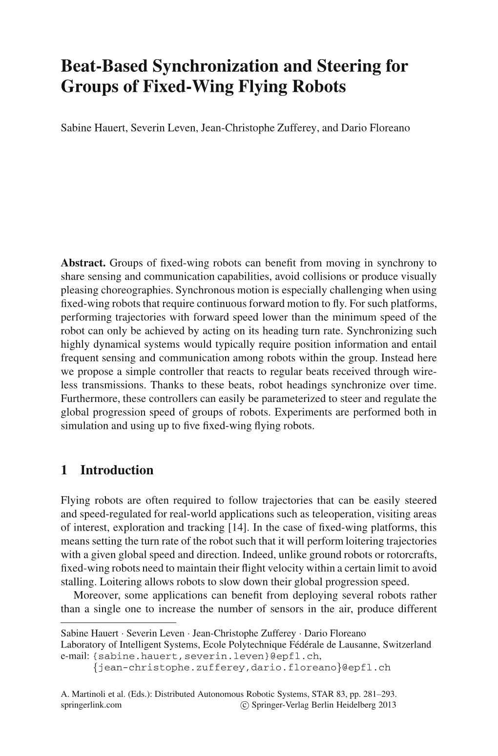 Beat-Based Synchronization and Steering for Groups of Fixed-Wing Flying Robots