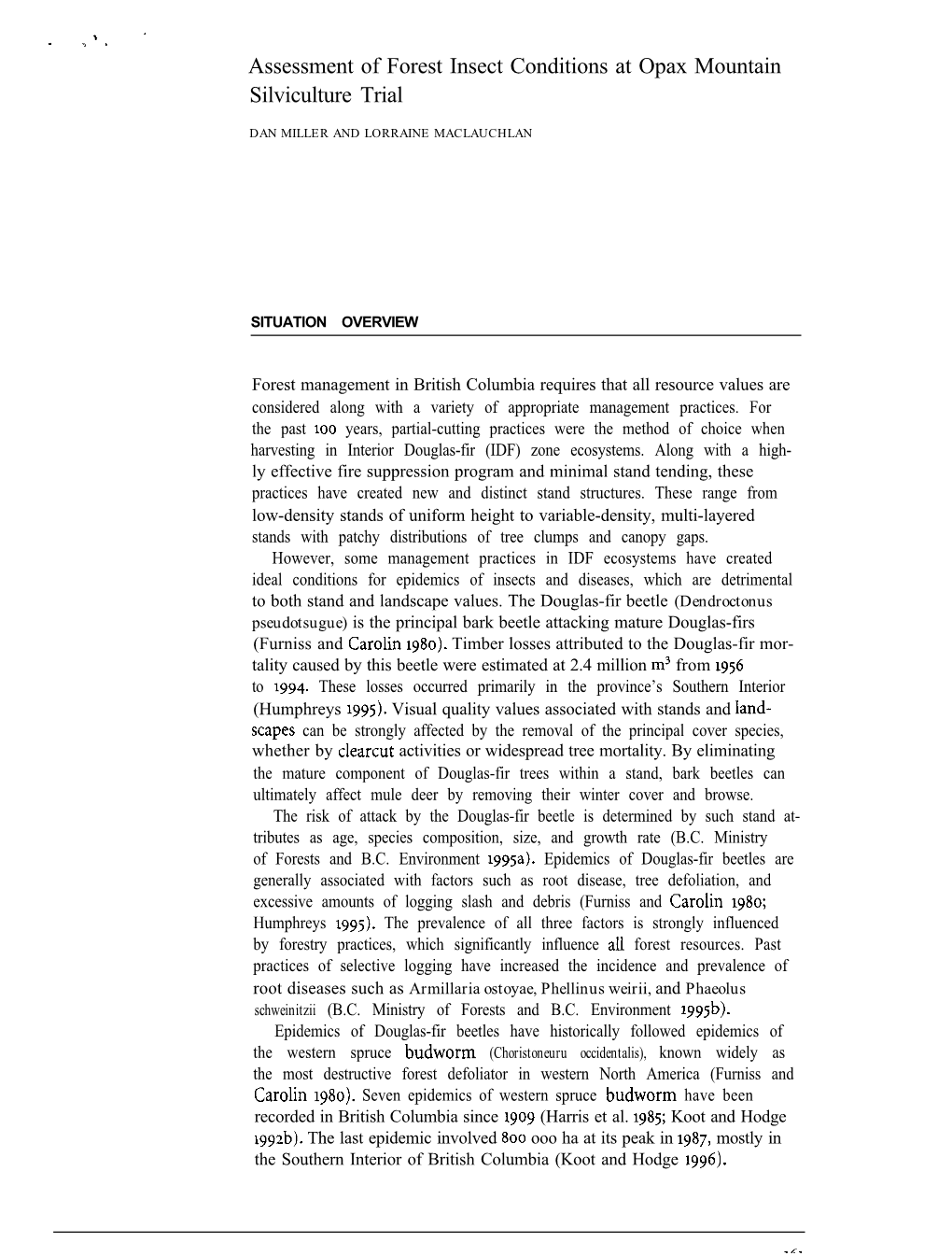 Assessment of Forest Insect Conditions at Opax Mountain Silviculture Trial