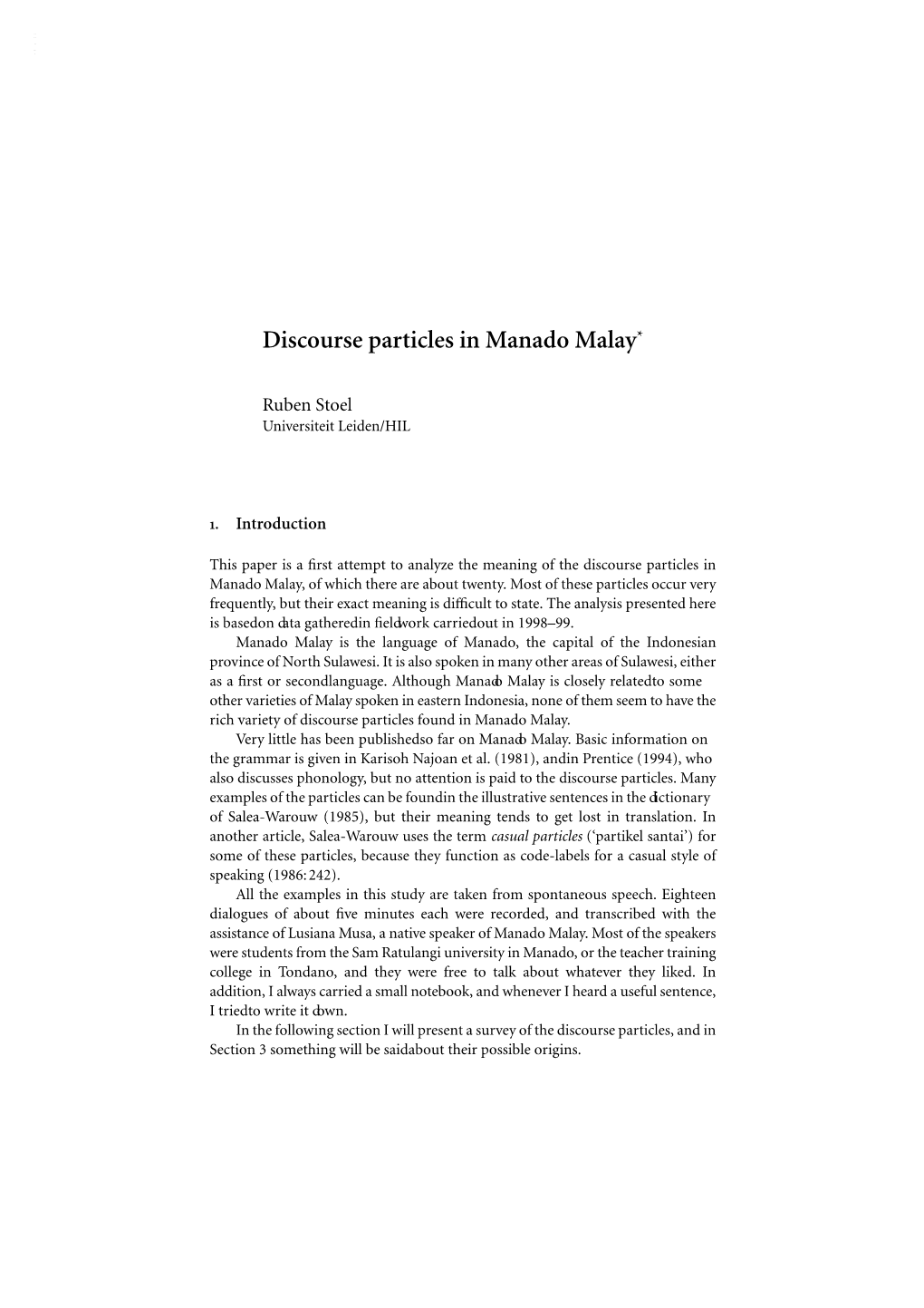 Discourse Particles in Manado Malay