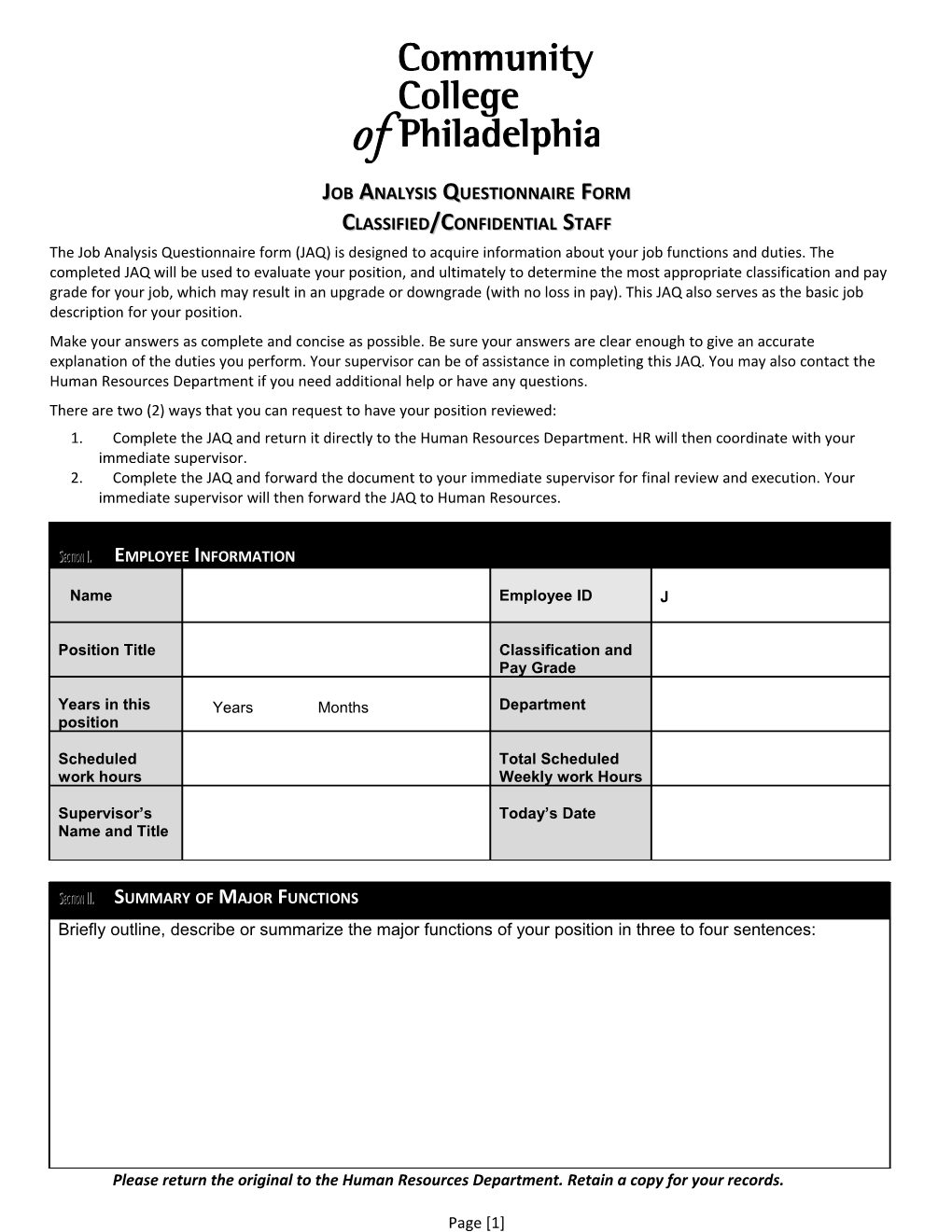 Job Analysis Questionnaire Form