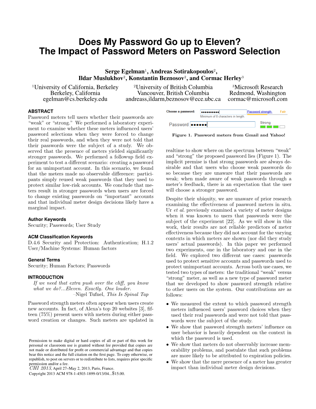 Does My Password Go up to Eleven? the Impact of Password Meters on Password Selection
