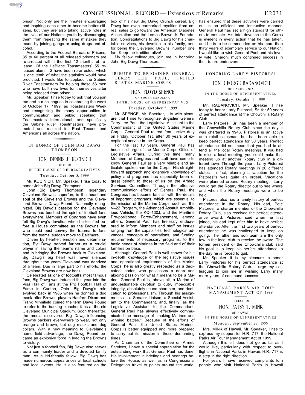CONGRESSIONAL RECORD— Extensions of Remarks E2031 HON