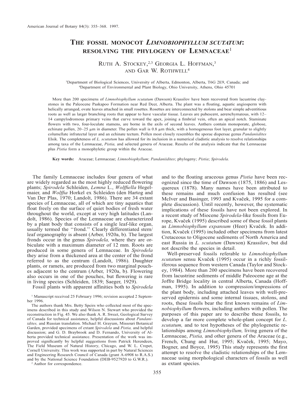 The Fossil Monocot Limnobiophyllum Scutatum: Resolving the Phylogeny of Lemnaceae1